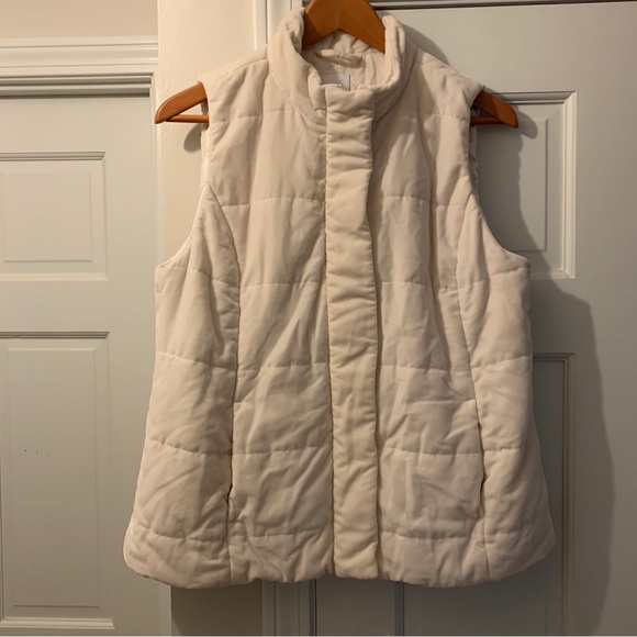 J. Jill Puffer Vest Quilted Velvet Cream Barley Women's Medium Petite Ivory - Picture 4 of 16